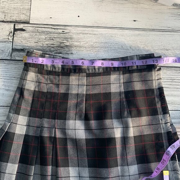 Vintage 90s Y2K Pleated Grey Black Plaid Wrap Mini Skirt - Picture 10 of 11
